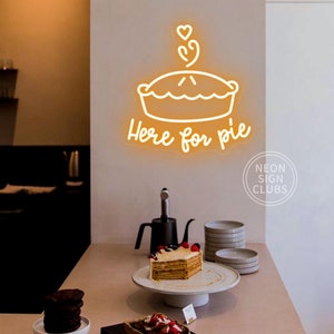 Tutaj dla ciasta Neon Sign| Niestandardowy znak LED na ciasto na Święto Dziękczynienia| Dekoracja ścienna sklepu piekarniczego| Znak dekoracyjny na Święto Dziękczynienia| Znak powitalny sklepu z ciastami