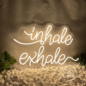 Letrero de neón para inhalar y exhalar, decoración de pared para fitness y yoga, letrero de neón para inhalar y exhalar, letrero de neón motivacional, letrero de neón para estudio de yoga, regalo para amantes del yoga