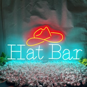 Placa de neon para bar de chapéus | Placa de luz LED personalizada para bar de chapéus de neon | Decoração de parede para festa de bar de cowboy ocidental | Decoração de neon para cowboy e cowgirl | Decoração de neon para bar em casa