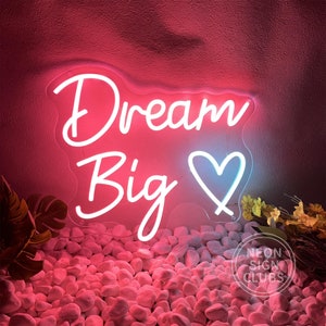 Letrero de neón Dream Big/Letrero de neón LED personalizado para regalos de cumpleaños/Letrero de luz de neón con cita inspiradora/Decoración de pared de neón rosa para dormitorio, oficina y Drom