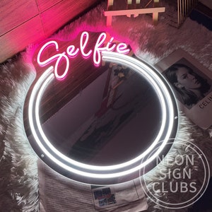 Selfie Circle Neon Mirror Sign,Funky Mirror Neon,Custom Neon Sign,Light Up Makeup Decorative Mirror Sign,Modern Home Salon Wall Art Decor