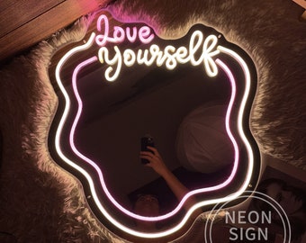 Love Yourself ネオンミラーサイン：モダンなサロンの壁飾り