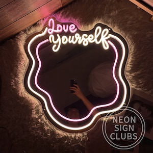 Love Yourself Neon Mirror Sign: Modern Salon Wall Art Decor