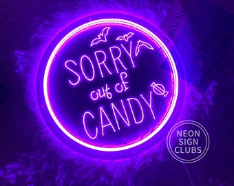 Sorry out of Candy Neon Sign,Halloween neon sign wall decor,Acrylic Sign LED USB NightLight Neon Light,Halloween Decor Engraved acrylic Sign