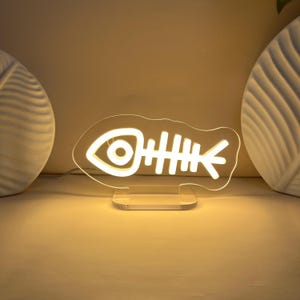 Fish Bone Neon Sign: USB LED Light, Man Cave Decor