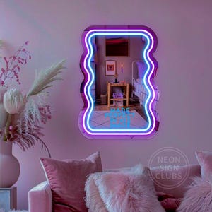 Wave Mirror Neon Sign|Custom Mirror Neon Decor|College Dormitory Decoration|Beauty Salon Make-up Led Mirror Decor|Christmas Gifts for Her,