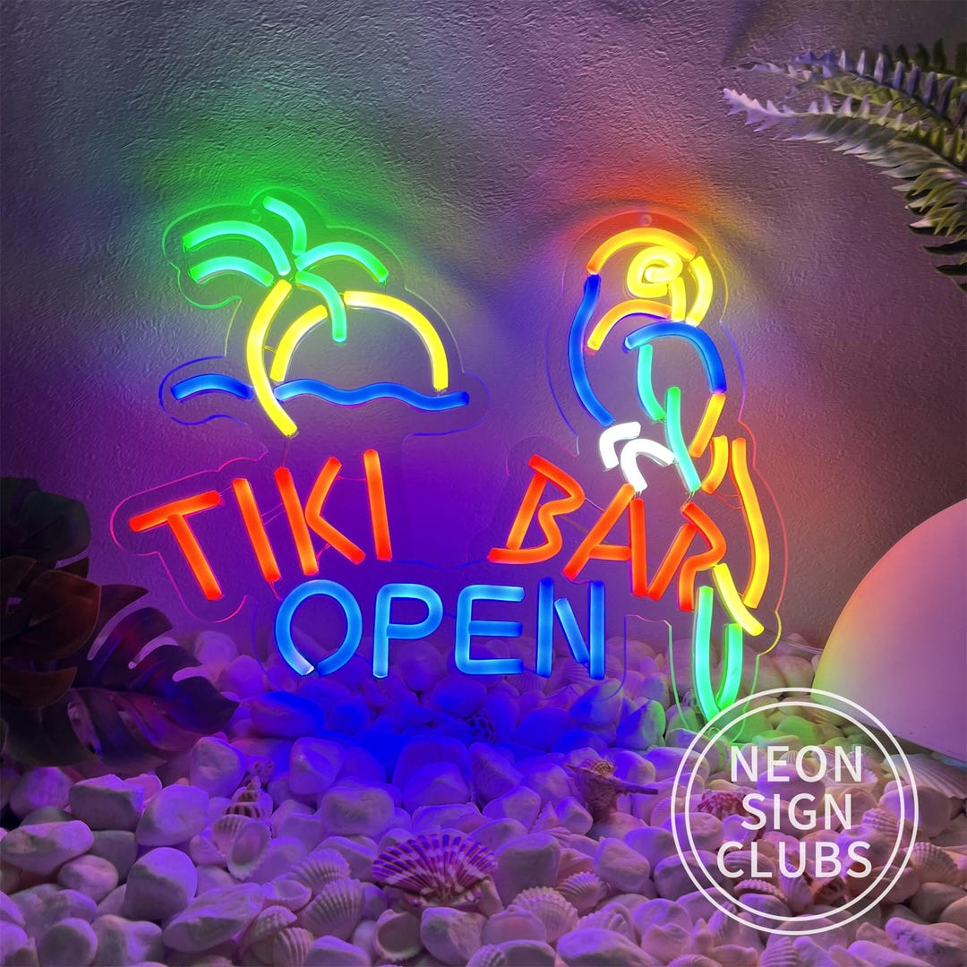 Tiki Bar Open Neon Schild - USB LED Für Partys & Home Bar