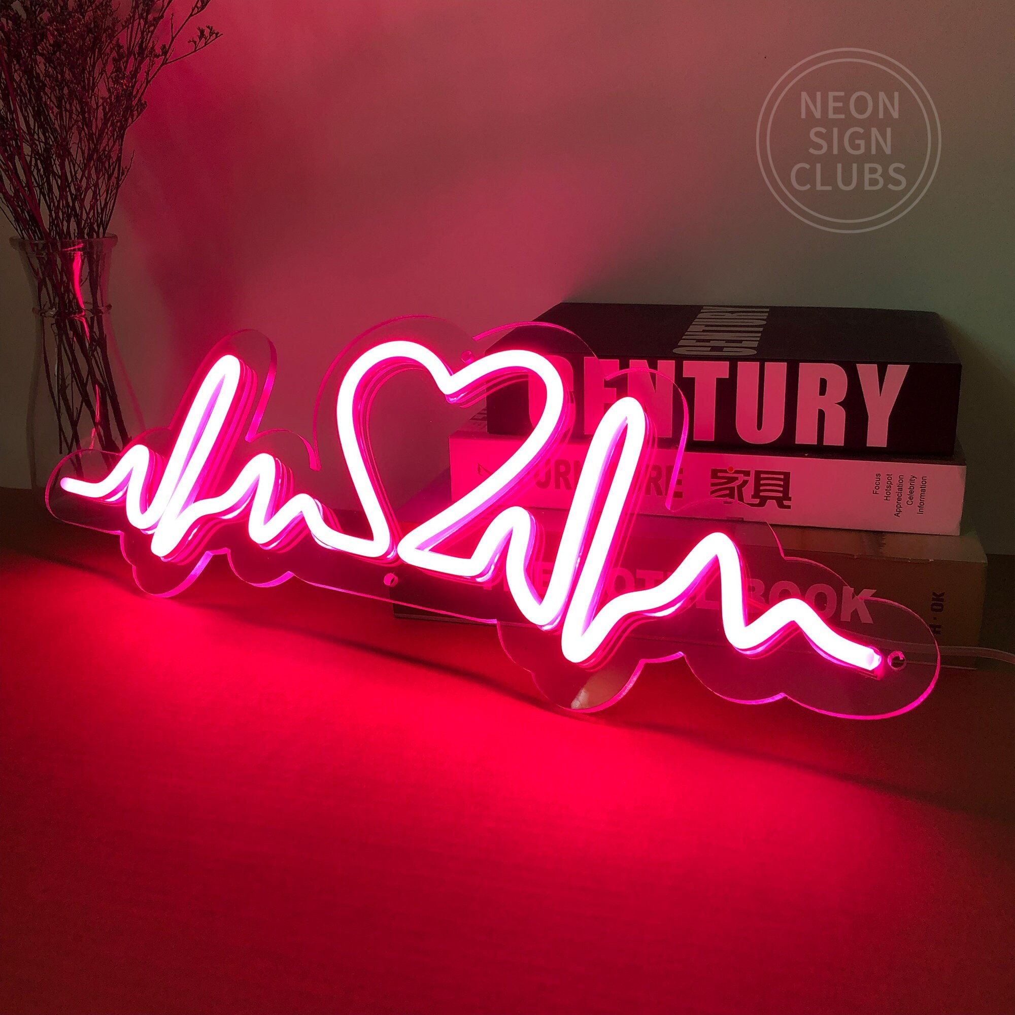  Custom Heartbeat Heart Beating Neon Sign,Acrylic Handmade 12V  Visual Art Wall Lights with Dimmable Switch for Man Cave Pub Bar Wall Decor  (Color : Pink, Size : 60X18cm) : Tools 