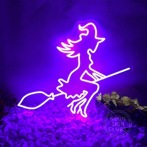 Witch Neon Sign| Custom Halloween Witch Led Light| Witch On A Broom Neon| Halloween Wall Decor| Holiday Home Bedroom Decor| Gift For Kids