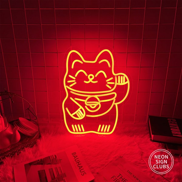 Katze Anime Leuchtreklame, Fortune Cat, Leuchtreklame für Geschäft, LED-Schild für Bar, Café, Restaurant Shop, Wanddekor, personalisiertes Geschenk