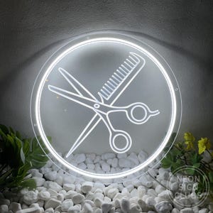 Hair Salon Neon Sign: Scissors & Comb Wall Decor, Custom Barber Shop Sign