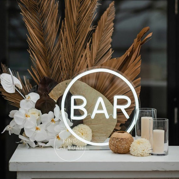 Custom Neon Bar Sign With Stand, Circle LED Light, Home Bar Decor, Wedding Neon Light, Personalized Gifts