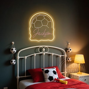 Name Soccer Neon Sign,Personalized Name Football Sport Led Light for Kid&#39;s Children Room Bedroom Playroom Party Man Cave,Soccers Fans Gifts
