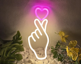 Finger Herz Neon Schilder, Benutzerdefinierte Neon Zeichen Wanddekor, Neonlicht LED für Schlafzimmer, Mädchen Geschenk, Jubiläum Hochzeit Valentinstag Party Decor