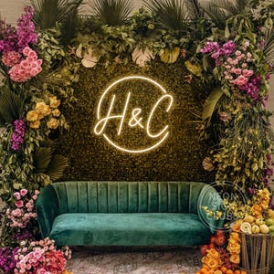 Letrero de neón de boda con iniciales personalizadas, iniciales con luz LED de neón circular, decoración para fiesta nupcial, letras de luz LED, arte de pared, regalo para pareja