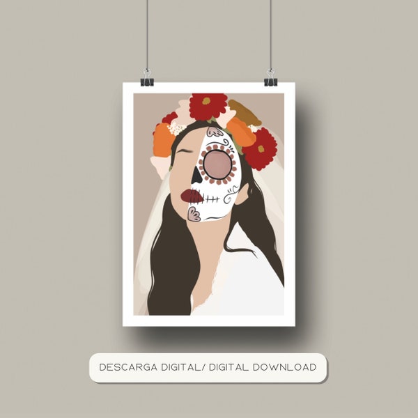 Catrina | ilustración minimalista, descarga digital, arte mexicano, día de los muertos