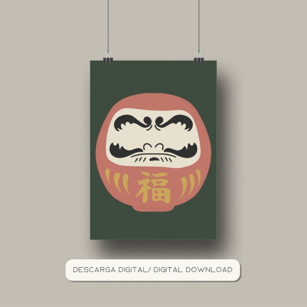 Daruma Descarga Digital Minimalista - Amuleto Japonés de Buena Suerte y Fortuna - Diseño Moderno y Elegante