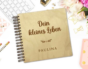 Fotobuch Kindheit aus Holz, personalisiertes Erinnerungsbuch Newborn, Fotoalbum Mädchen, Kindheitserinnerung Junge, Geschenk Geburt, V01