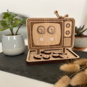 Tracker de temps d'écran pour enfants, en bois, routine de temps TV, avec divers jetons de temps, tracker de temps de jeu, pièces de jeu, V04