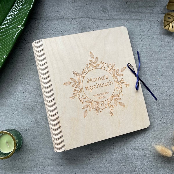 Wooden recipe book "My favorite recipes" - including recipe pad, personalized, for writing yourself, DIY cookbook recipe book, V03