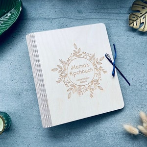 Recipe book personalized made of wood to write in yourself, DIN A5, favorite recipes, V03