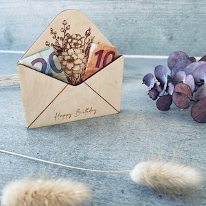 Voucher packaging made of wood, money gift envelope, cash envelope wedding, birthday, birth, V06
