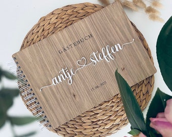 Wedding guest book with questions made of wood, memory book, V03
