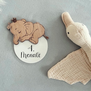 Mijlpaalkaart baby olifant, mijlpaalset hout, geboortecadeau, babyshowercadeau, mijlpaalbord, 2e levensjaar, duurzaam, V04