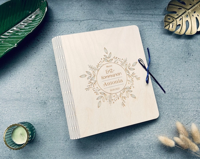 Photo Album/guestbook for First Communion, Made of Wood, Personalized ...