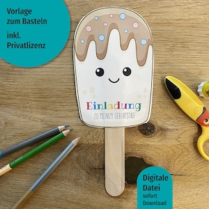 Cartão de convite para aniversário infantil, modelo de convite de sorvete, arquivo PDF de aniversário, arquivo artesanal de convite de aniversário infantil