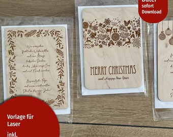 Archivo láser SVG tarjetas de felicitación de Navidad, archivo láser de conjunto de tarjetas de Navidad, archivo de corte saludos de Navidad, incl.