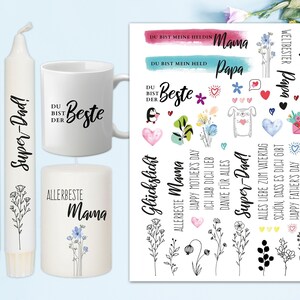 Candle tattoo for Mother&#39;s Day and Father&#39;s Day for candles, glass, porcelain, candle stickers, candle foil, DIN A4