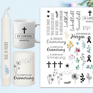 Tattoo foil mourning condolences for candles, glass, porcelain DIN A4, candle tattoo, candle tattoo foil, V06