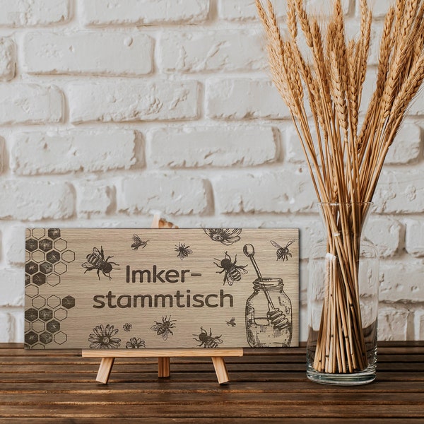 Stammtisch Schilder individuell, Vereinsschild aus Holz, personalisiert, Tischaufsteller, Stammtischschild mit eigenem Logo, V01