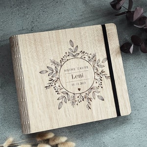 Guest book for baptism, communion gift, personalized from wood, photo book, memory book, baptism book, album for confirmation, V03
