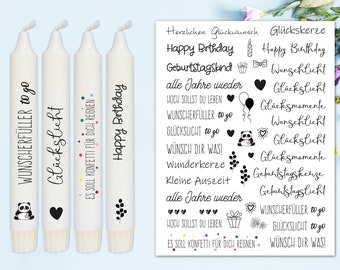 Kerzentattoo Geburtstag Glückwünsche für Kerzen, Glas, Porzellan DIN A4, Set, V06