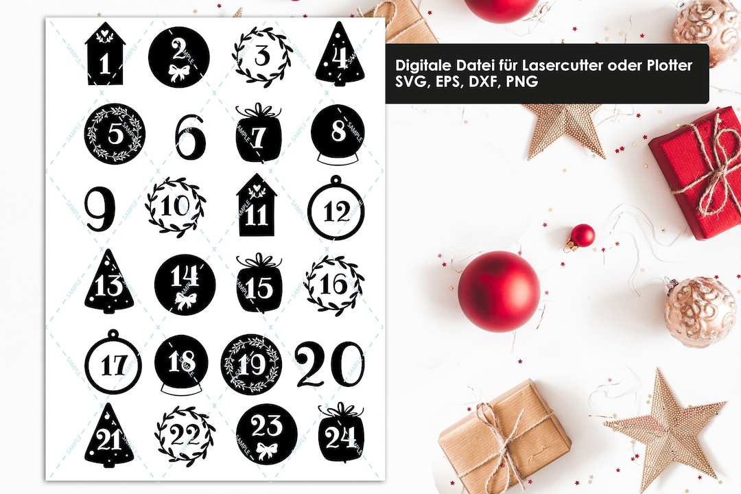 SVG Advent Calendar File, Laser Cut File Numbers, Plotter File Advent ...