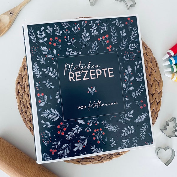 Rezepte Ordner für Weihnachtsrezepte und Plätzchen, Rezeptesammlung personalisiert zum selber befüllen, V02