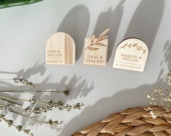 Alfileres de madera para invitados de boda, alfileres de boda, tarjetas de mesa, V03