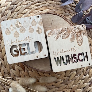 Geldgeschenk Box Weihnachtsgeld, Weihnachtswunsch, Gutschein Verpackung aus Holz, Geldgeschenk Weihnachten, Geldumschlag zu Niklaus, V04