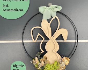 Ostern SVG Lasercut, Osterhase Türkranz, Laserfile Osterdekoration, dxf, xtool, mr Beam Geschenkidee, Osterkranz Vorlage, Gewerbelizenz