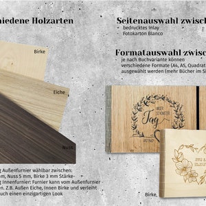 Gästebuch Hochzeit mit Fragen aus Holz, Erinnerungsbuch personalisiert, Geschenk zum Geburtstag, 3D Schriftzug, Acryl, DIN A4, V01 Bild 6