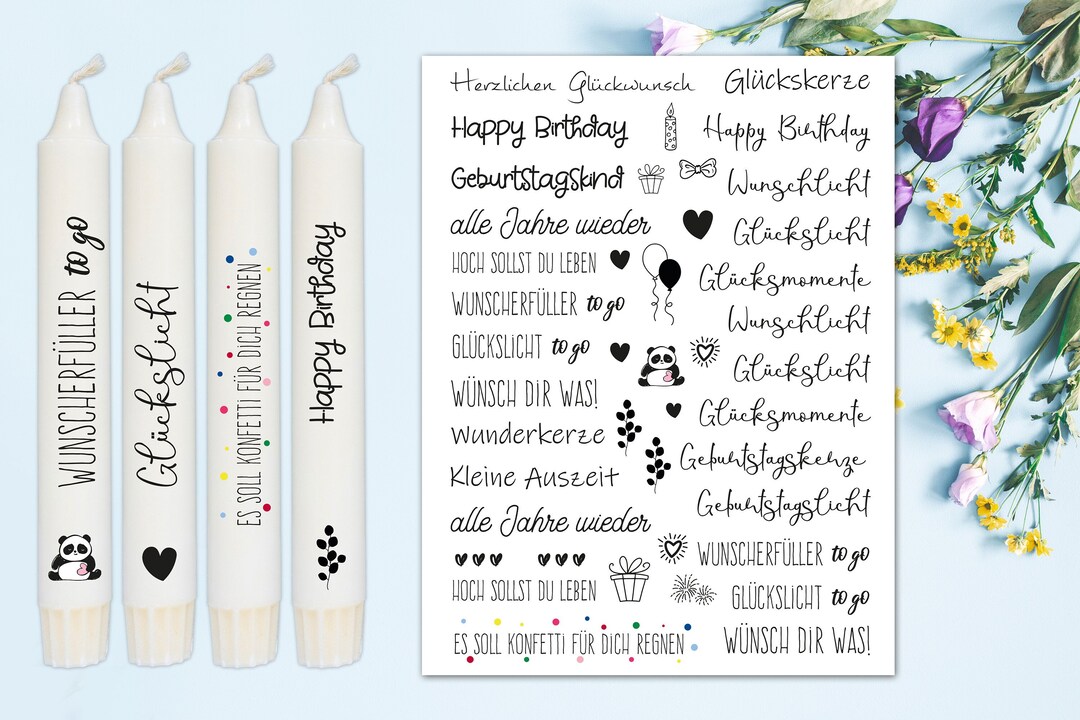 Kerzentattoo Geburtstag Glückwünsche für Kerzen, Glas, Porzellan DIN A4