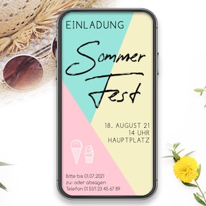 Einladung Sommerfest, Geburtstag - digitale Karte z. Download, Whatsapp Messanger, Karte, selber drucken, Flyer, mint, retro, schlicht, eis