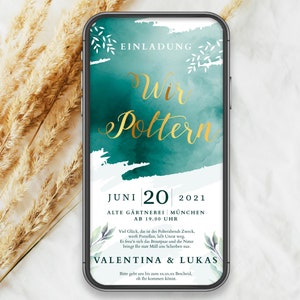 Uitnodiging voor een vrijgezellenfeest, feest - digitale kaart om te downloaden, geanimeerd, digitaal, om online te verzenden via Whatsapp, groen, mint, turkoois