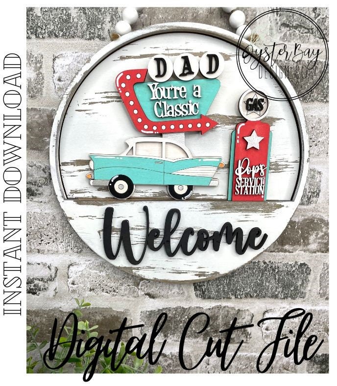 Pop Daddy Signs Rockin' Pops Father's Day Sign SVG: 50's Car Door Hanger Insert ...