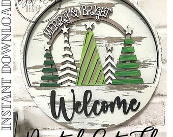 Add-On Insert for 10.50" Interchangeable Door Hanger/Interior Sign, Merry & Bright, Christmas, Rustic Pallet Trees SVG, Digital File only