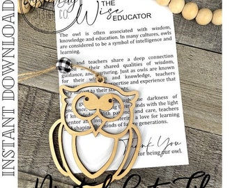 The Wise Educator Owl Ornament, Teacher Ornament, Educator Gift, Car Charm, Teacher-Student Bond Gift, Story Ornaments ***Digital File Only