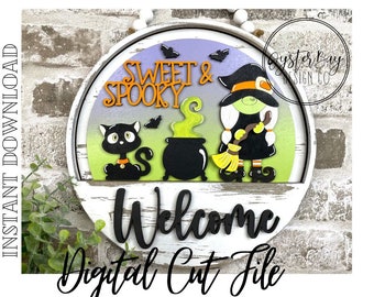 Add-On Insert for 10.50" Interchangeable Door Hanger/Interior Sign, Gnome Witch, Halloween Decor, Sweet and Spooky Sign ***Digital File only