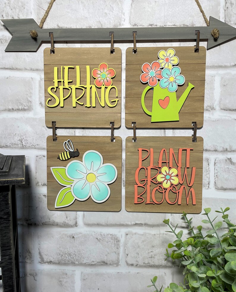 Add-On File for Hanging Farmhouse Interchangeable Sign, Hello Spring, Plant, Grow, Bloom Interchangeable Sign Digital File Only, Glowforge image 1